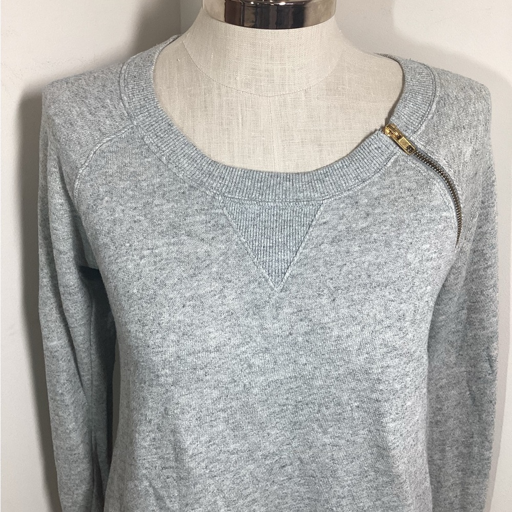 GAP Y2K Wms L Gray Sweater Gold Zipper Detail French Terry Soft